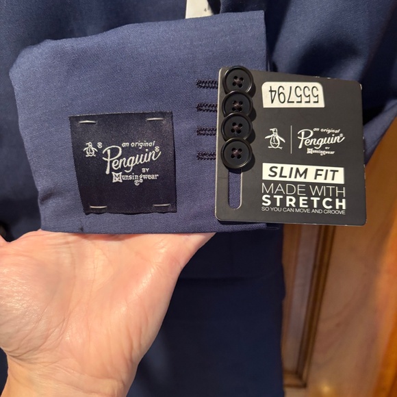 Original Penguin Osmans Wool Blend Slim Fit Suit Jacket Blazer in Blue 40R NWT - Picture 5 of 6